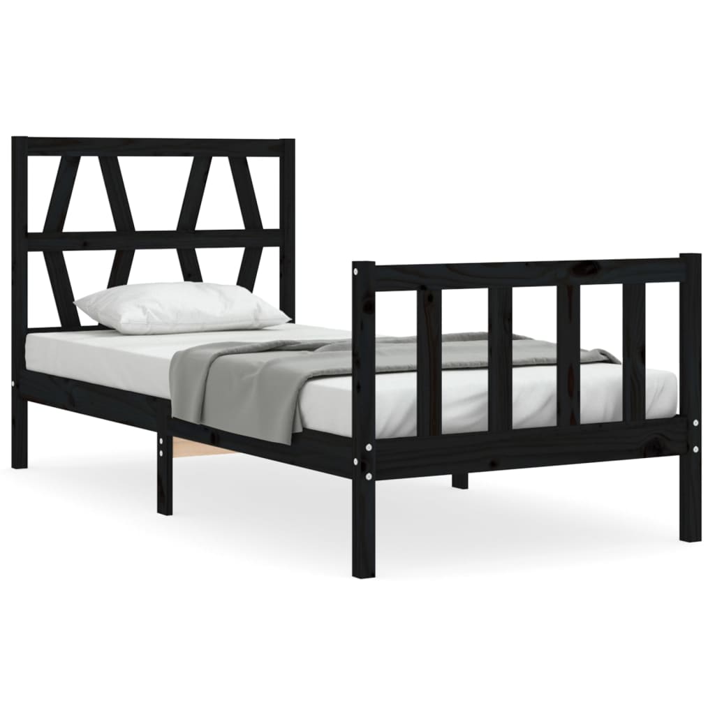 Cadru de pat cu tăblie Small Single, negru, lemn masiv GartenMobel Dekor
