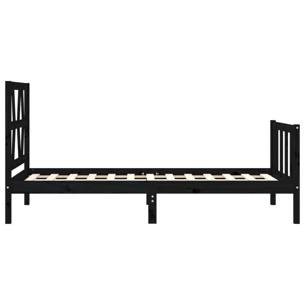 Cadru de pat cu tăblie Small Single, negru, lemn masiv GartenMobel Dekor