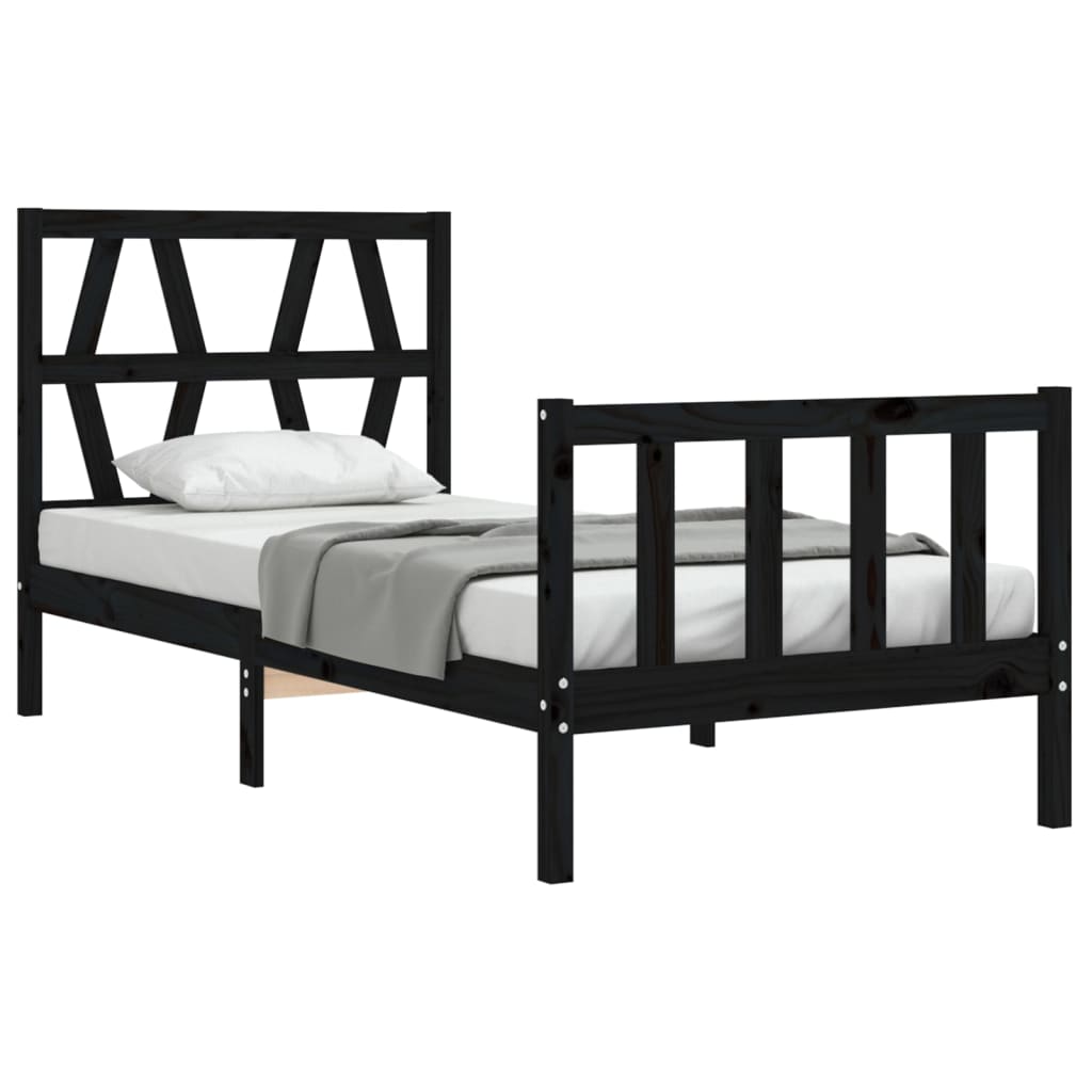Cadru de pat cu tăblie Small Single, negru, lemn masiv GartenMobel Dekor