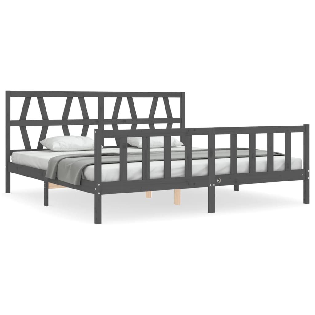Cadru pat cu tăblie 200x200 cm, gri, lemn masiv GartenMobel Dekor