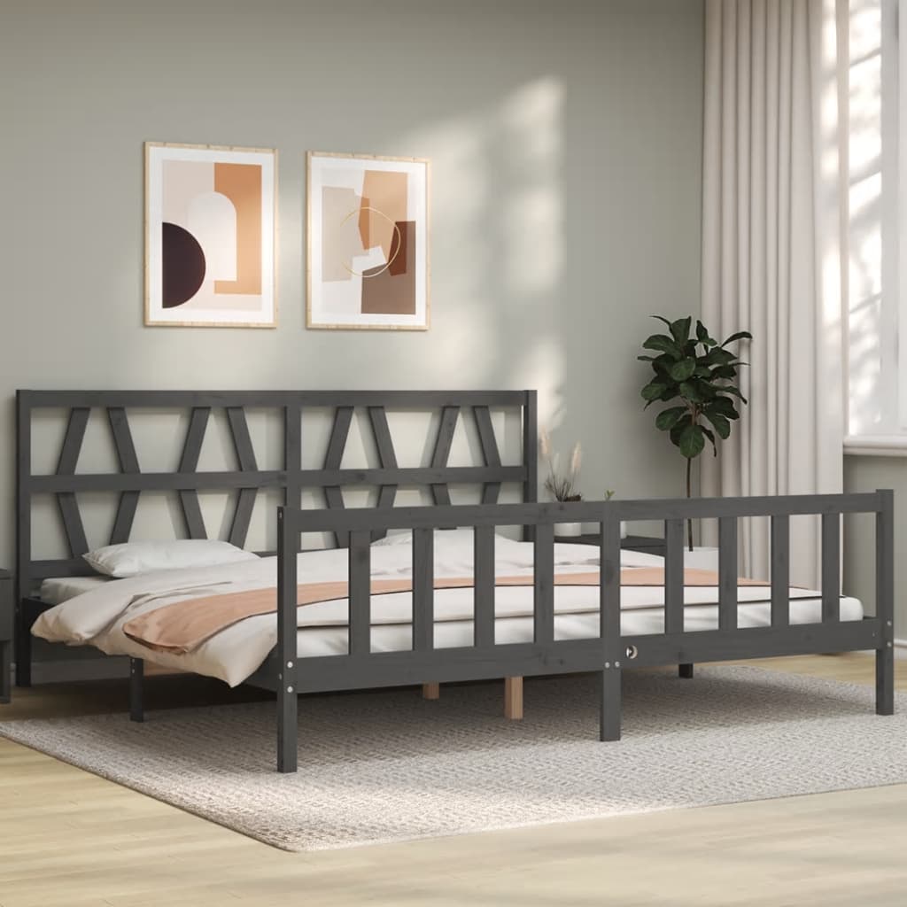 Cadru pat cu tăblie 200x200 cm, gri, lemn masiv GartenMobel Dekor