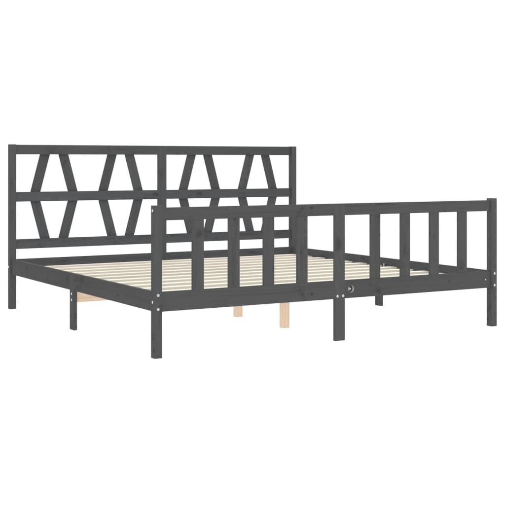 Cadru pat cu tăblie 200x200 cm, gri, lemn masiv GartenMobel Dekor