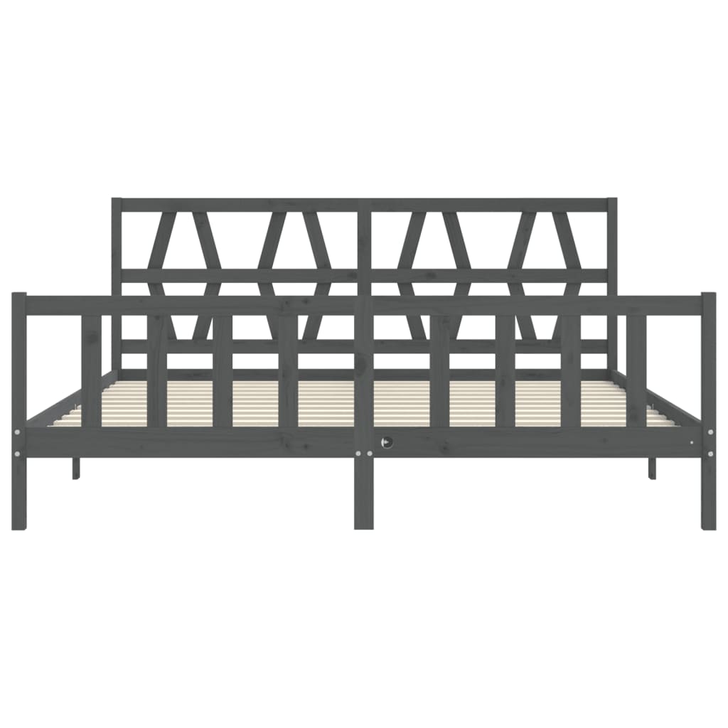 Cadru pat cu tăblie 200x200 cm, gri, lemn masiv GartenMobel Dekor