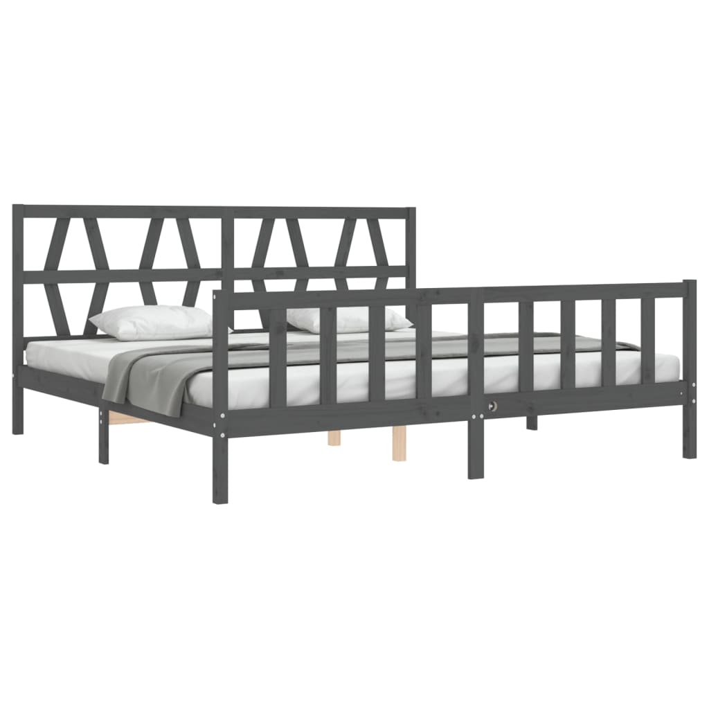Cadru pat cu tăblie 200x200 cm, gri, lemn masiv GartenMobel Dekor