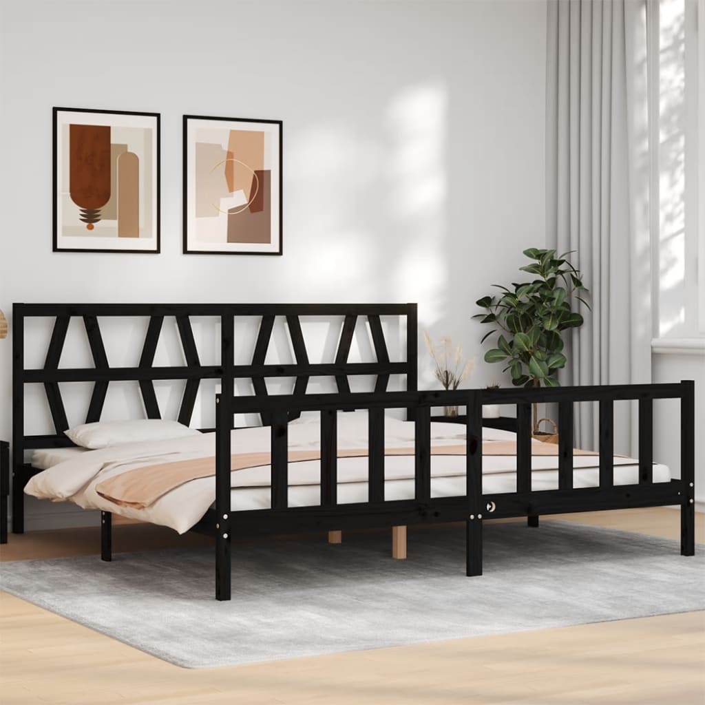 Cadru pat cu tăblie 200x200 cm, negru, lemn masiv GartenMobel Dekor