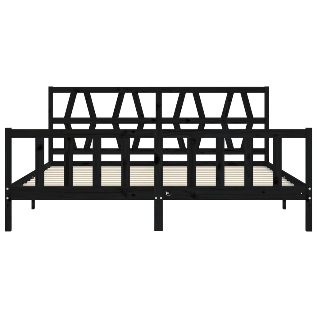 Cadru pat cu tăblie 200x200 cm, negru, lemn masiv GartenMobel Dekor