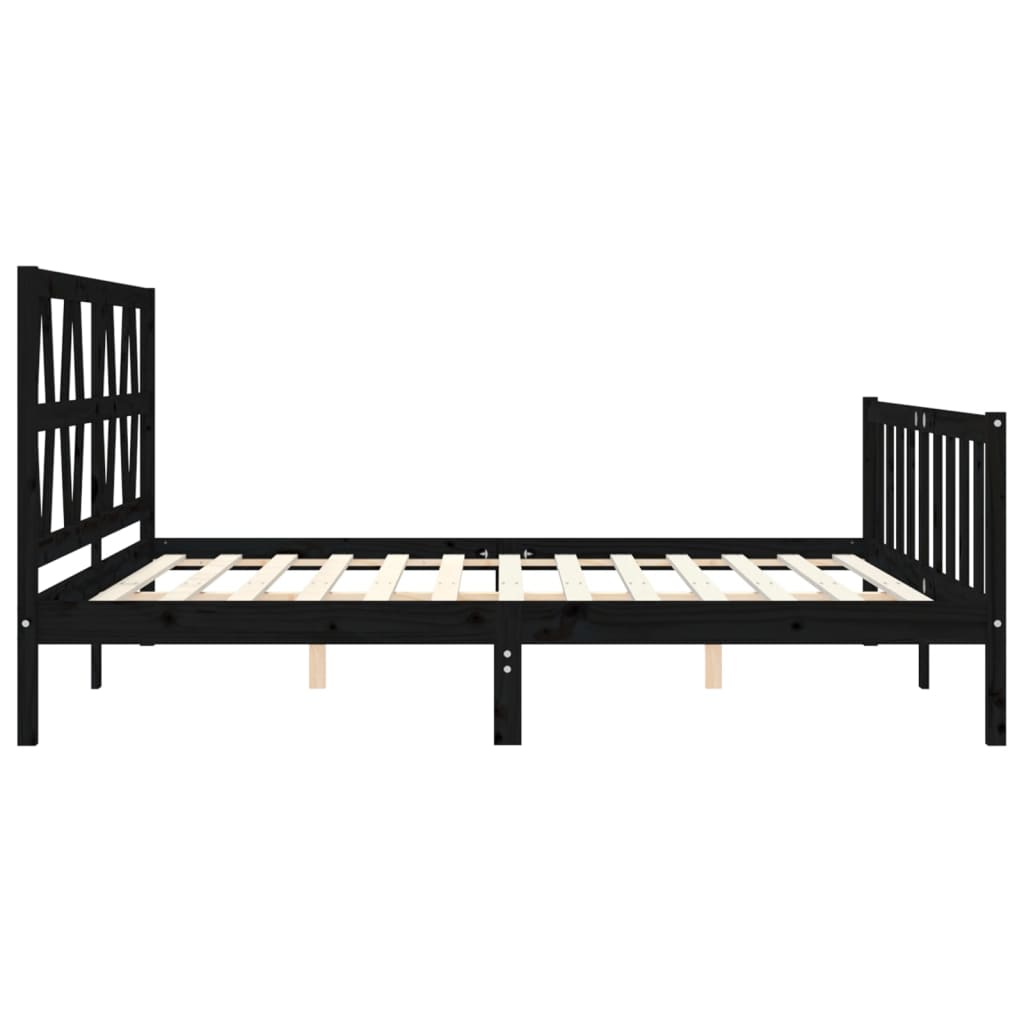 Cadru pat cu tăblie 200x200 cm, negru, lemn masiv GartenMobel Dekor