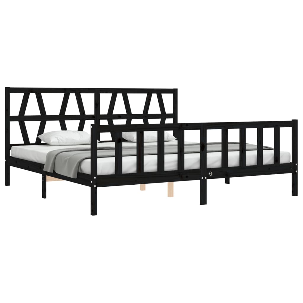 Cadru pat cu tăblie 200x200 cm, negru, lemn masiv GartenMobel Dekor