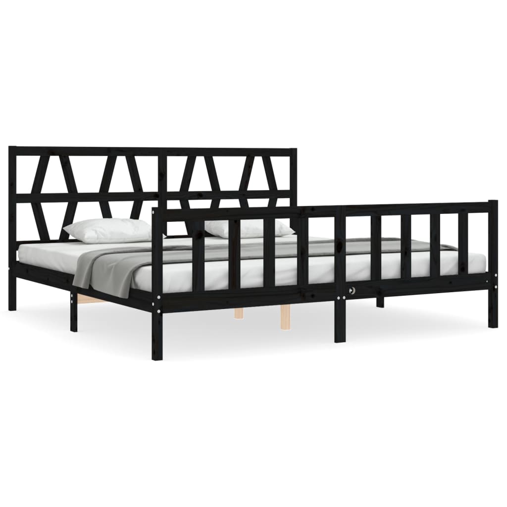 Cadru pat cu tăblie 200x200 cm, negru, lemn masiv GartenMobel Dekor