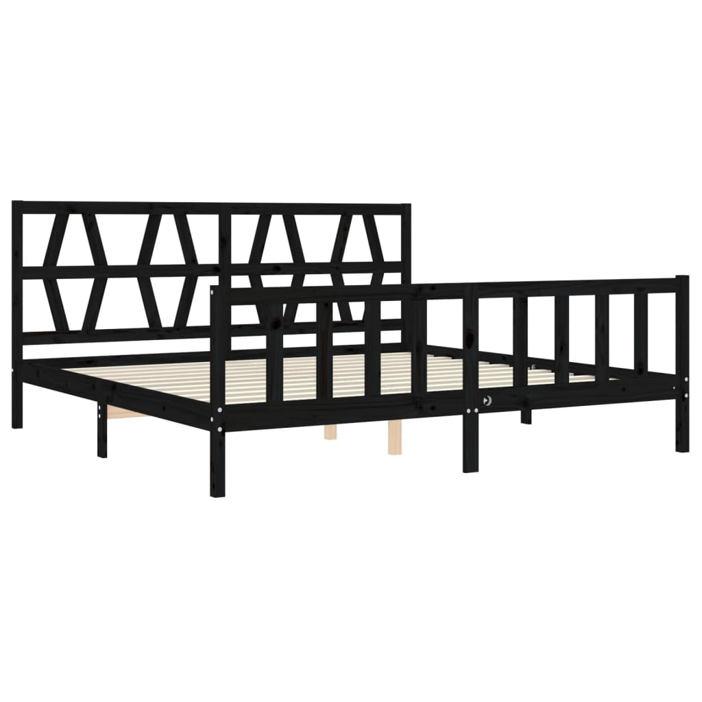 Cadru pat cu tăblie 200x200 cm, negru, lemn masiv GartenMobel Dekor
