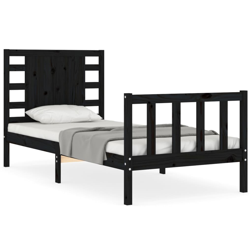 Cadru de pat cu tăblie Small Single, negru, lemn masiv GartenMobel Dekor