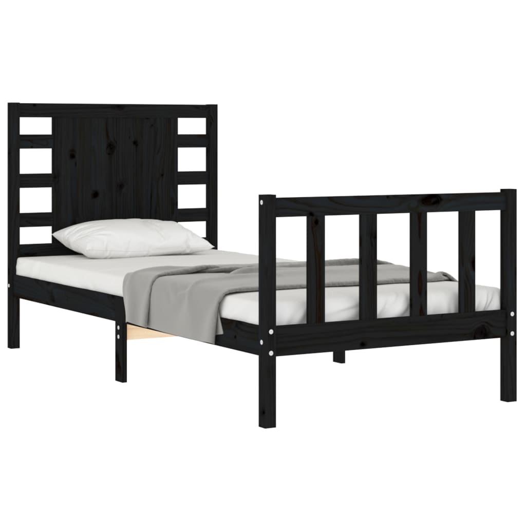 Cadru de pat cu tăblie Small Single, negru, lemn masiv GartenMobel Dekor