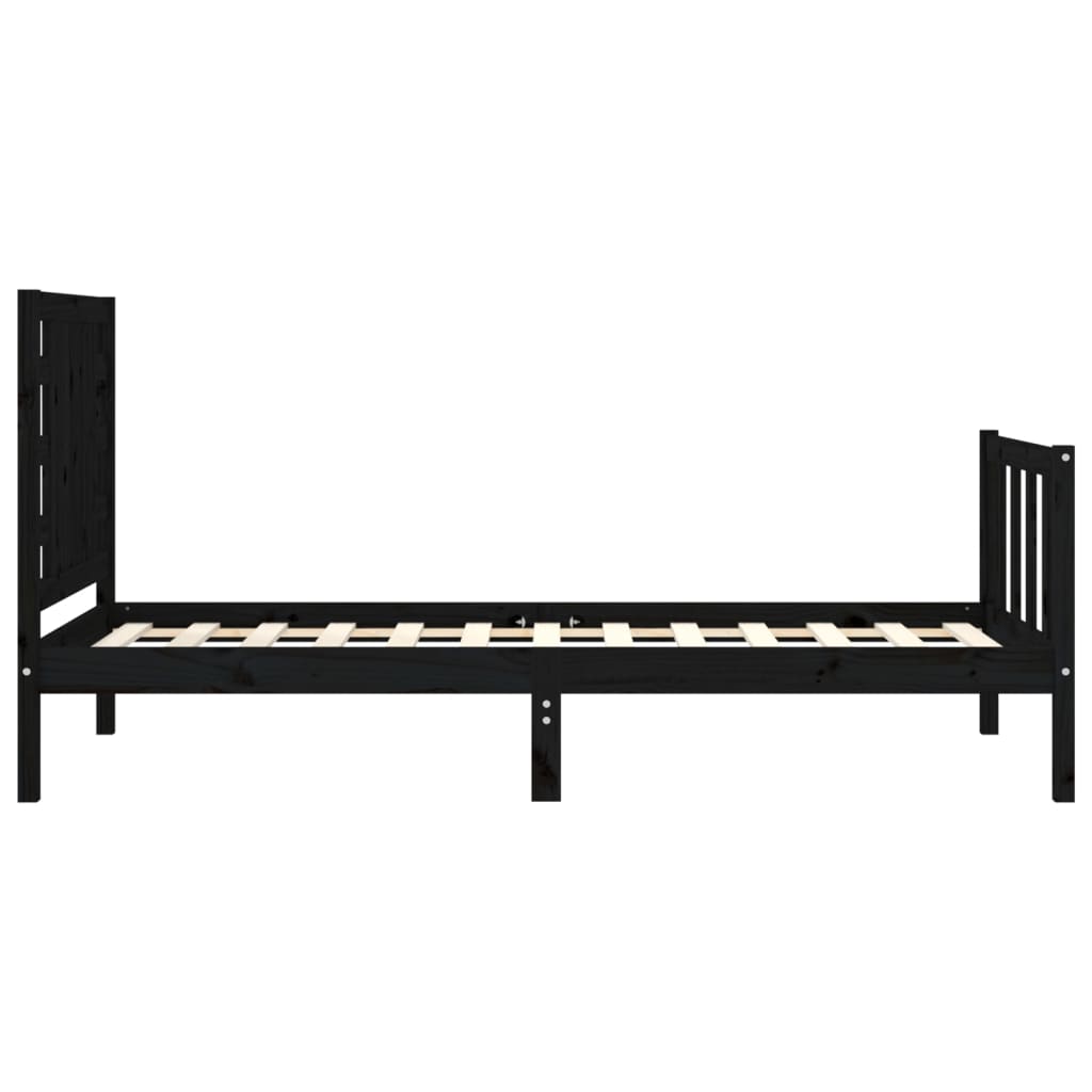 Cadru de pat cu tăblie Small Single, negru, lemn masiv GartenMobel Dekor