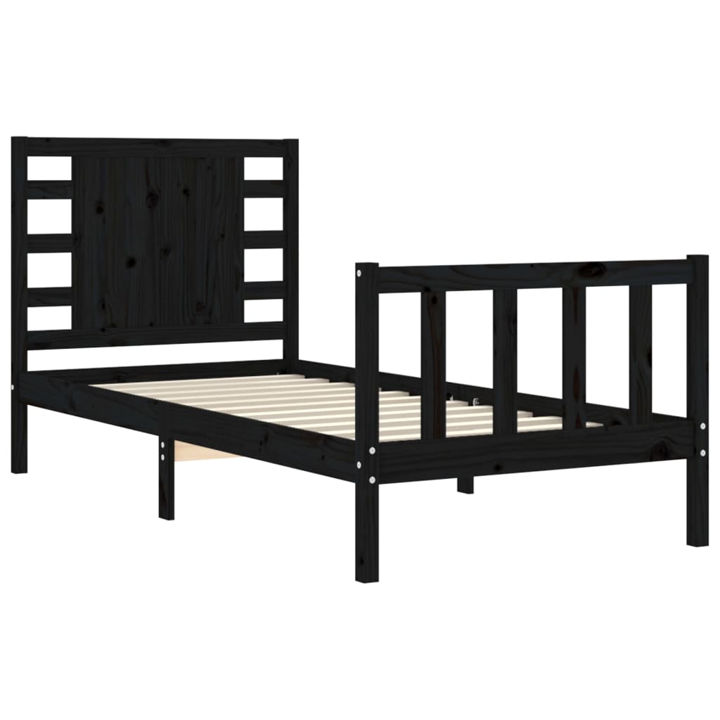 Cadru de pat cu tăblie Small Single, negru, lemn masiv GartenMobel Dekor
