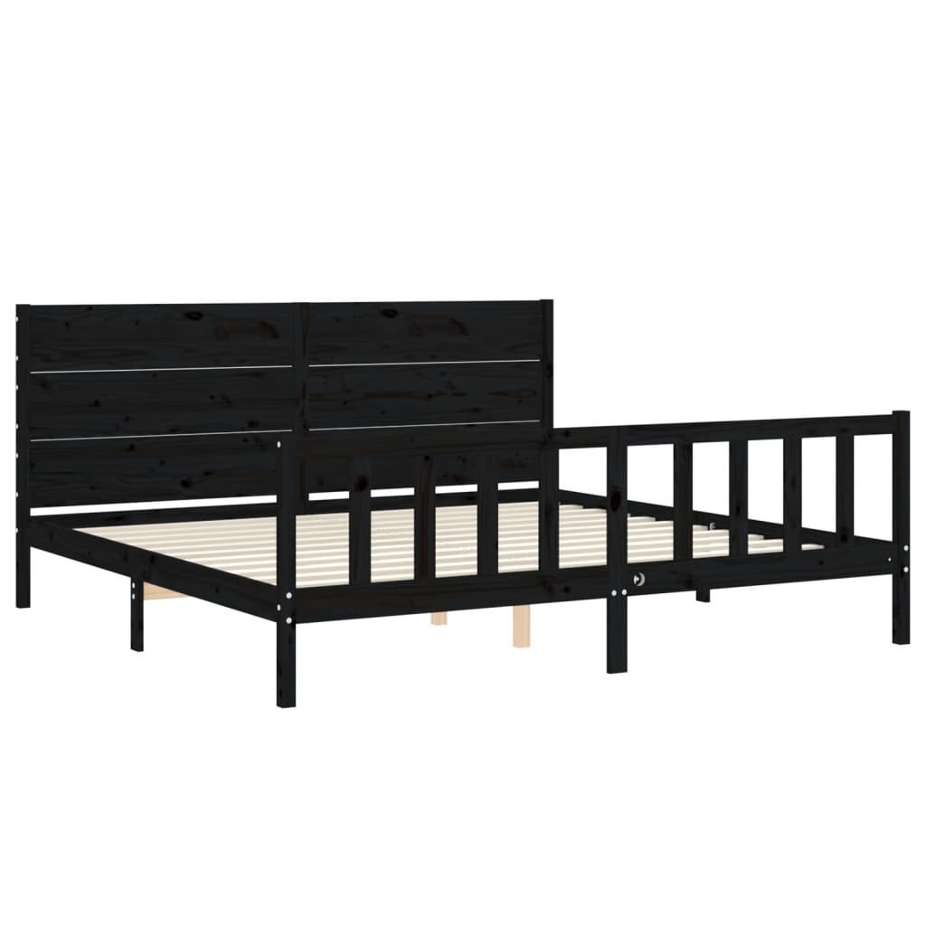 Cadru pat cu tăblie 200x200 cm, negru, lemn masiv GartenMobel Dekor