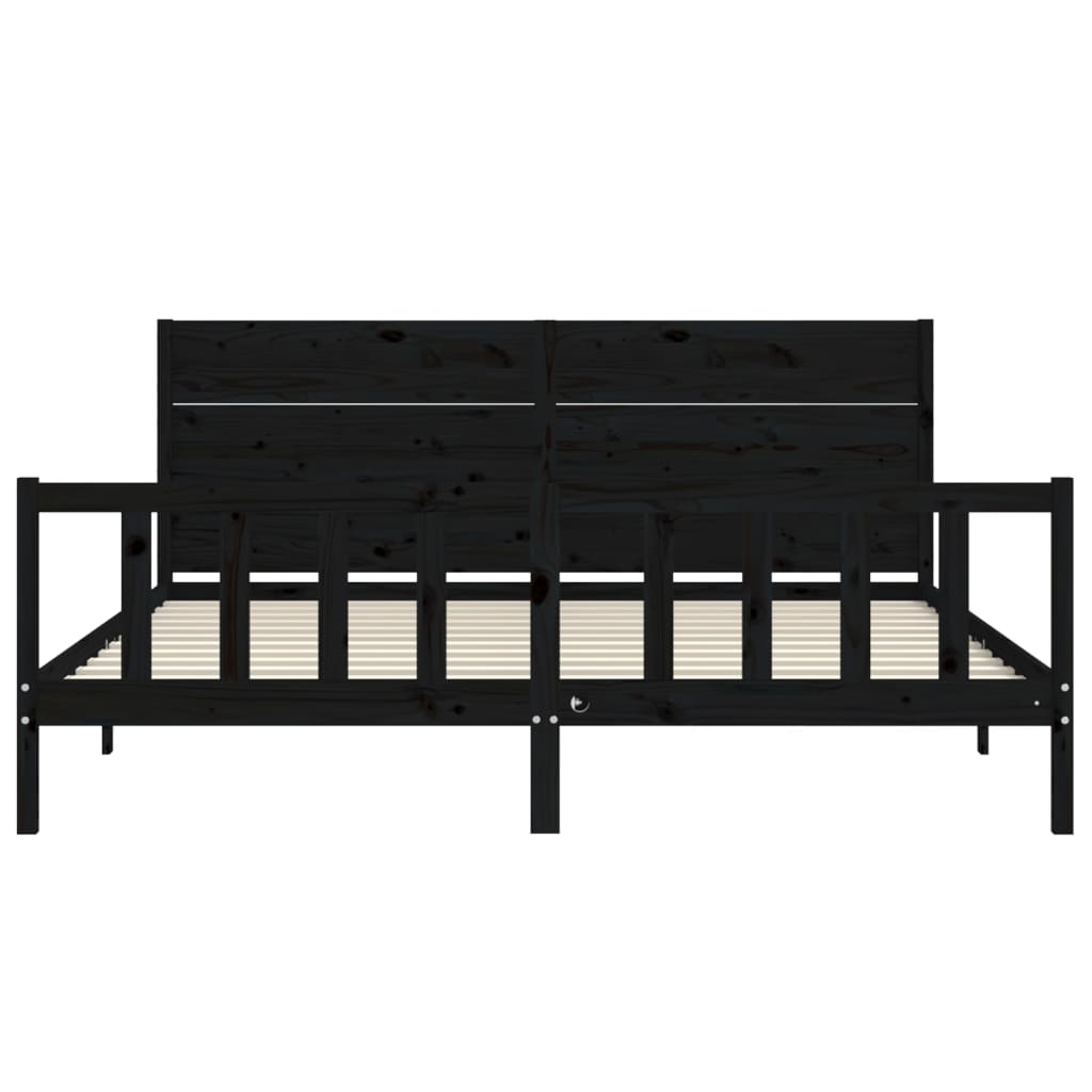 Cadru pat cu tăblie 200x200 cm, negru, lemn masiv GartenMobel Dekor