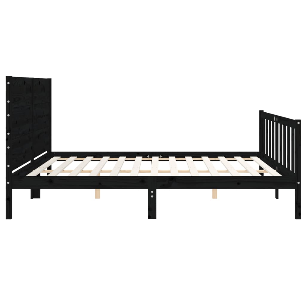 Cadru pat cu tăblie 200x200 cm, negru, lemn masiv GartenMobel Dekor