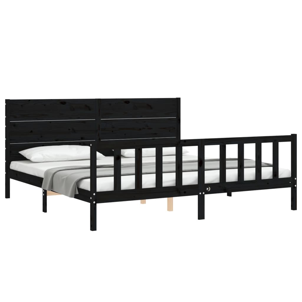 Cadru pat cu tăblie 200x200 cm, negru, lemn masiv GartenMobel Dekor