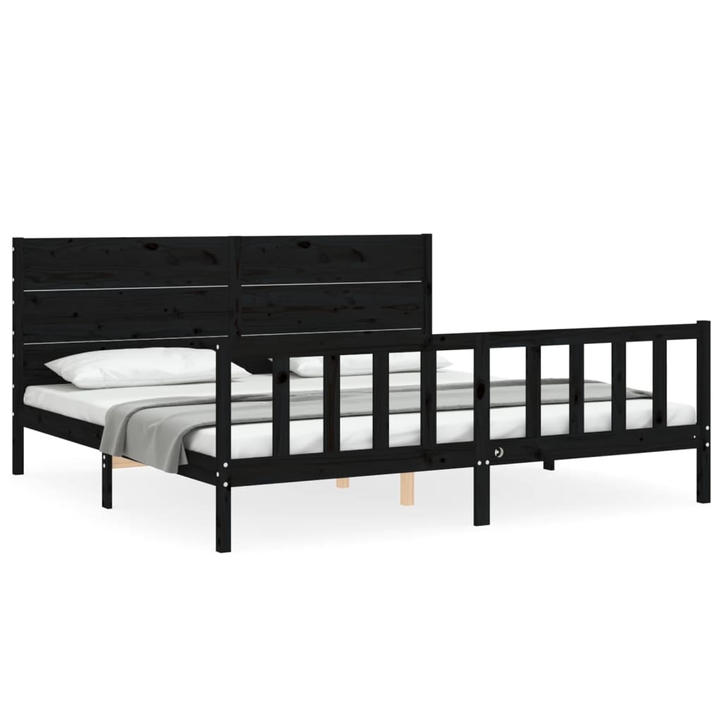 Cadru pat cu tăblie 200x200 cm, negru, lemn masiv GartenMobel Dekor