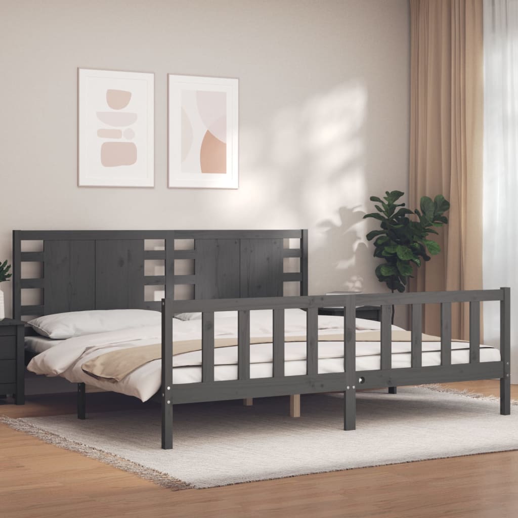 Cadru pat cu tăblie 200x200 cm, gri, lemn masiv GartenMobel Dekor