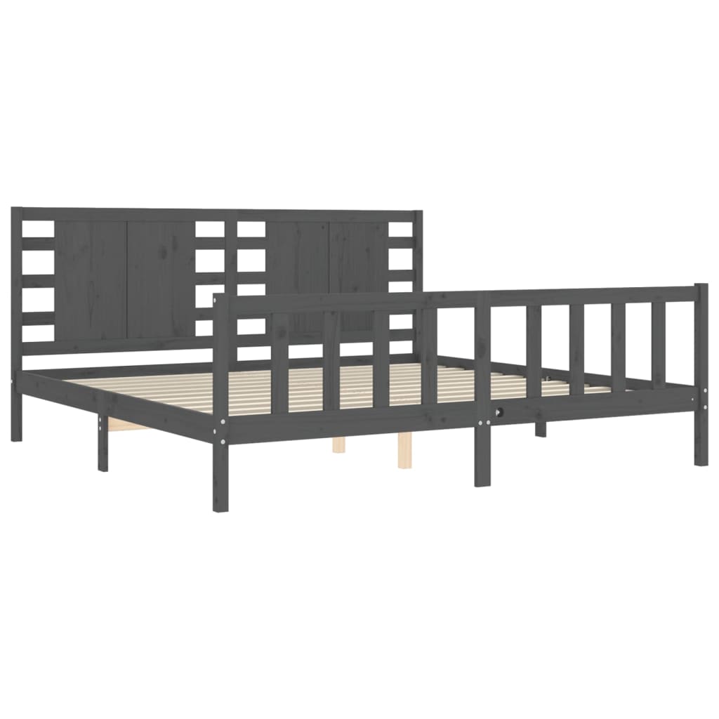 Cadru pat cu tăblie 200x200 cm, gri, lemn masiv GartenMobel Dekor