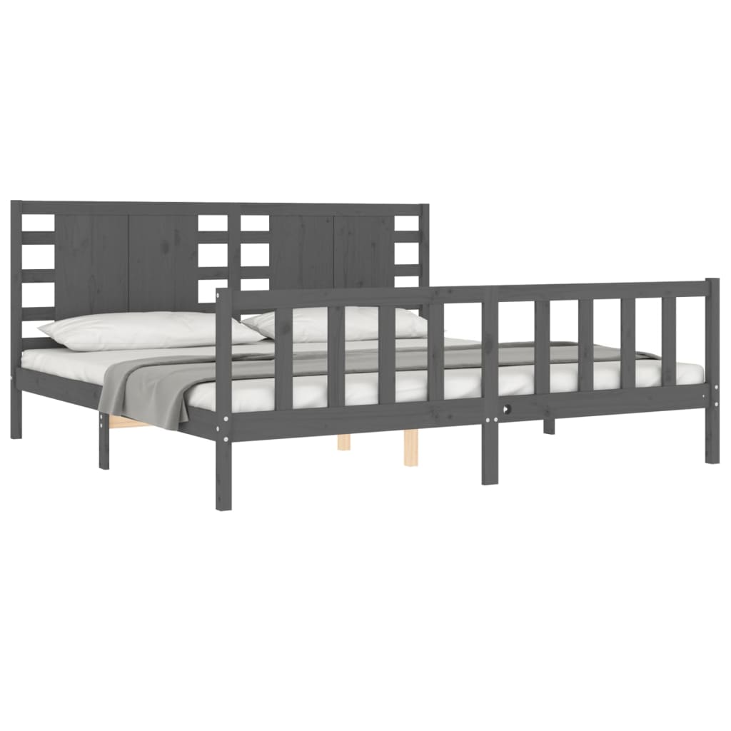 Cadru pat cu tăblie 200x200 cm, gri, lemn masiv GartenMobel Dekor