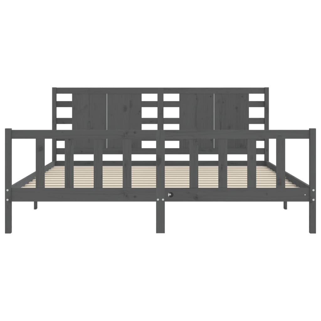 Cadru pat cu tăblie 200x200 cm, gri, lemn masiv GartenMobel Dekor