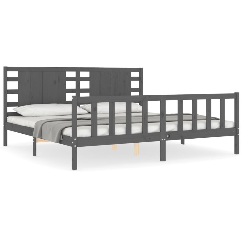 Cadru pat cu tăblie 200x200 cm, gri, lemn masiv GartenMobel Dekor
