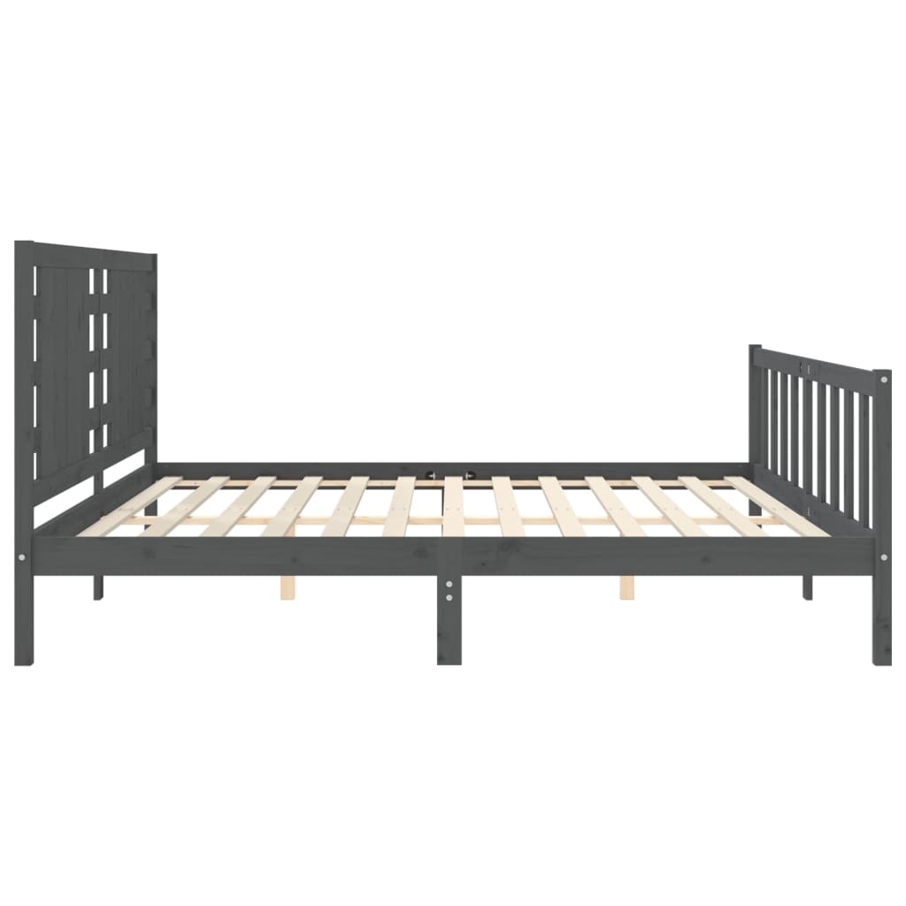Cadru pat cu tăblie 200x200 cm, gri, lemn masiv GartenMobel Dekor