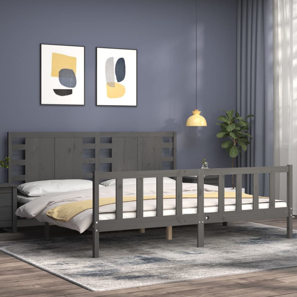 Cadru pat cu tăblie 200x200 cm, gri, lemn masiv GartenMobel Dekor
