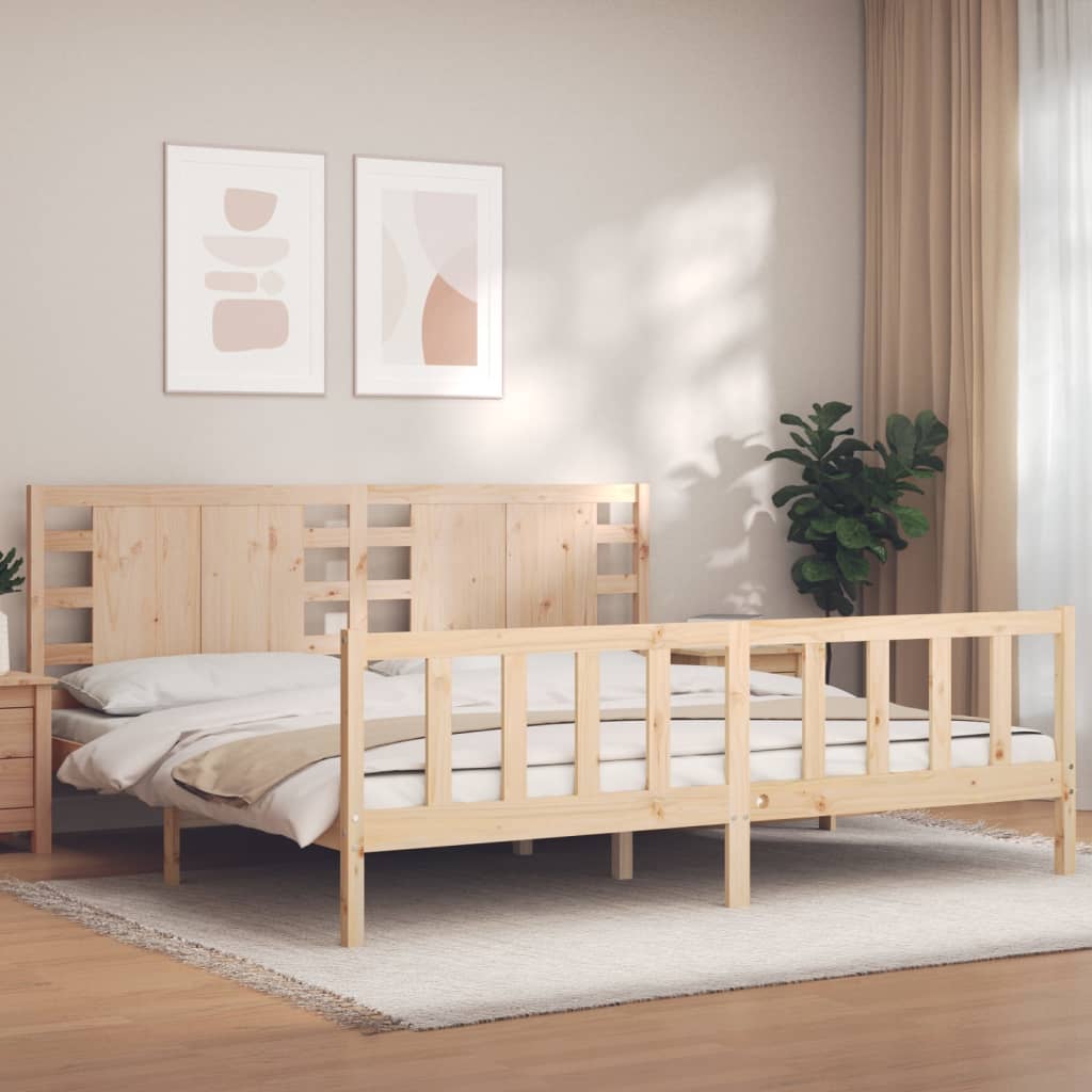 Cadru pat cu tăblie 200x200 cm, lemn masiv de pin GartenMobel Dekor
