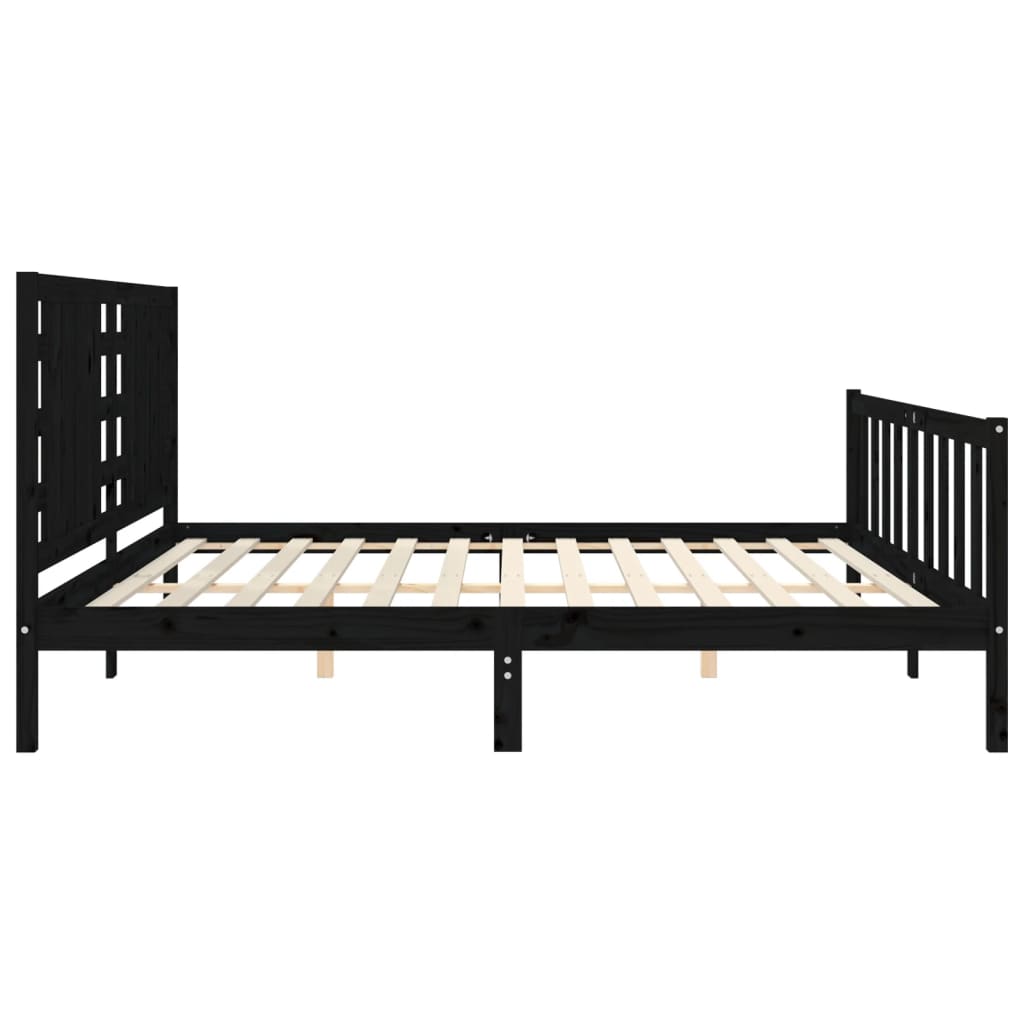 Cadru pat cu tăblie 200x200 cm, negru, lemn masiv GartenMobel Dekor