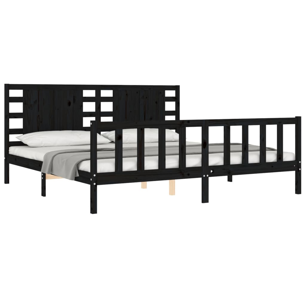 Cadru pat cu tăblie 200x200 cm, negru, lemn masiv GartenMobel Dekor