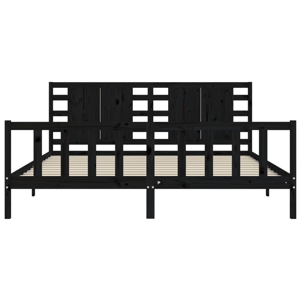 Cadru pat cu tăblie 200x200 cm, negru, lemn masiv GartenMobel Dekor