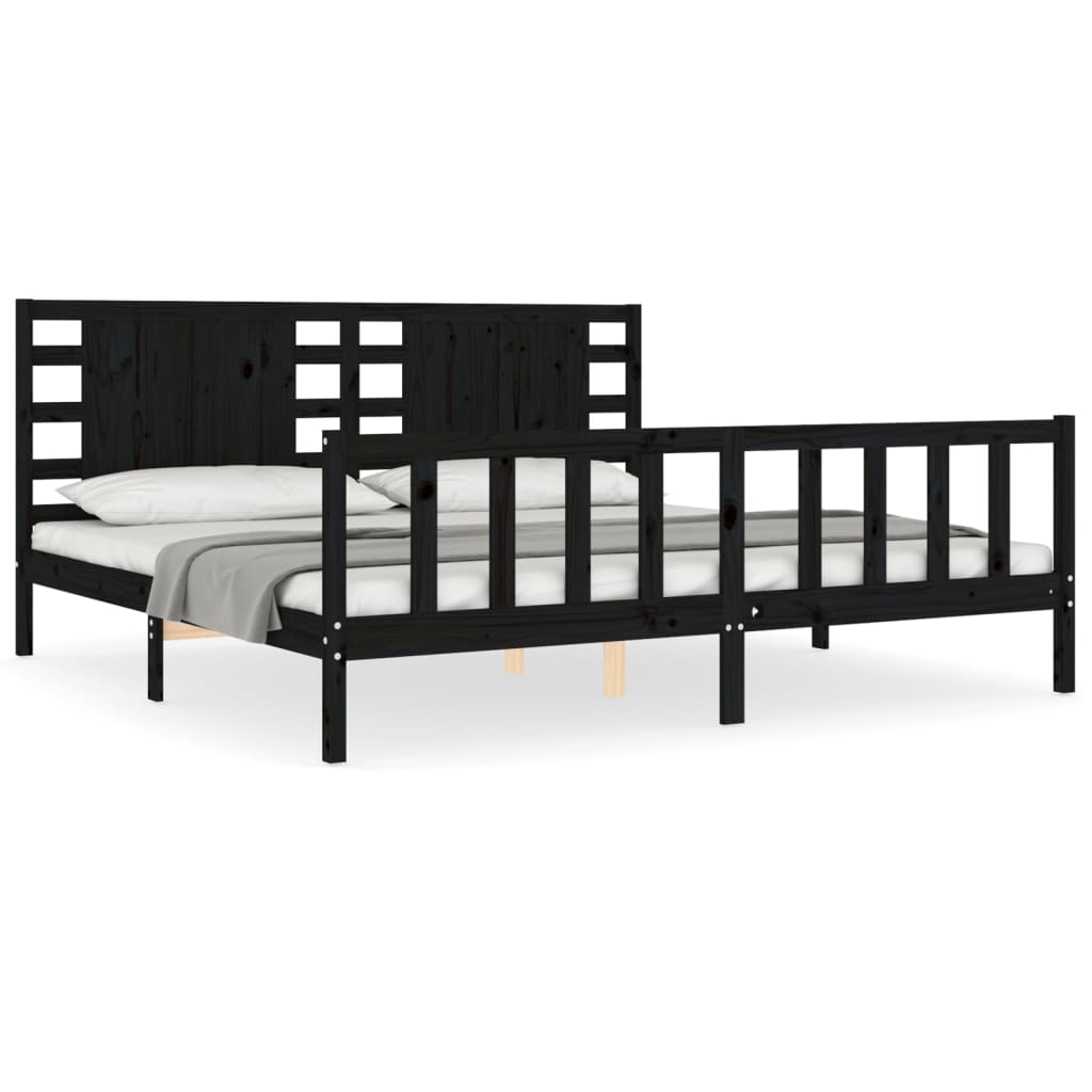 Cadru pat cu tăblie 200x200 cm, negru, lemn masiv GartenMobel Dekor