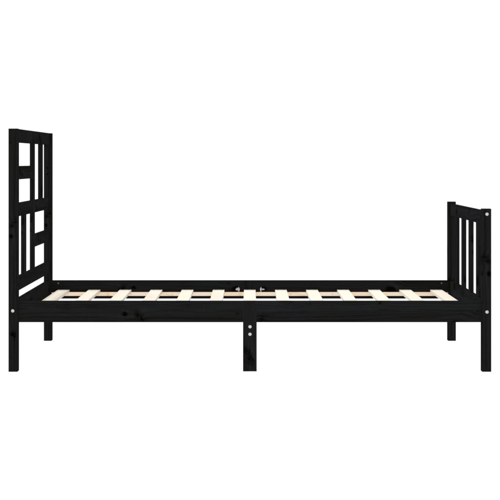 Cadru de pat cu tăblie Small Single, negru, lemn masiv GartenMobel Dekor