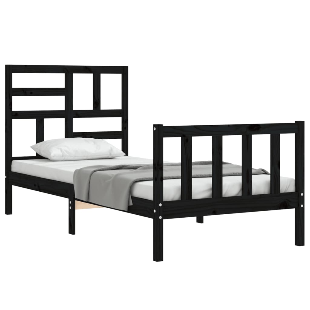 Cadru de pat cu tăblie Small Single, negru, lemn masiv GartenMobel Dekor