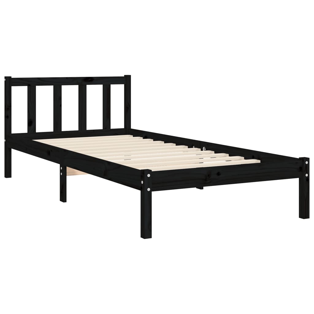 Cadru de pat cu tăblie Small Single, negru, lemn masiv GartenMobel Dekor