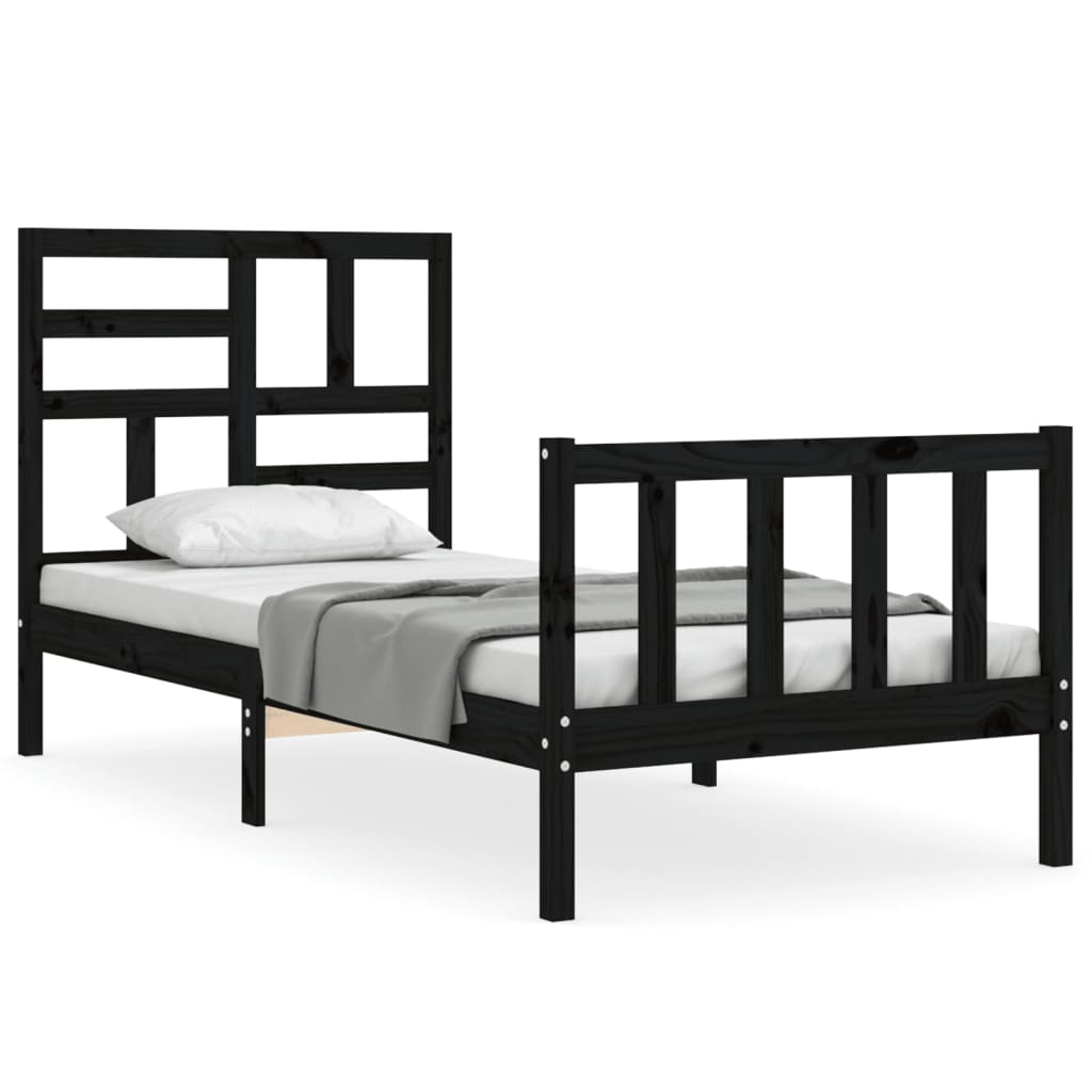 Cadru de pat cu tăblie Small Single, negru, lemn masiv GartenMobel Dekor
