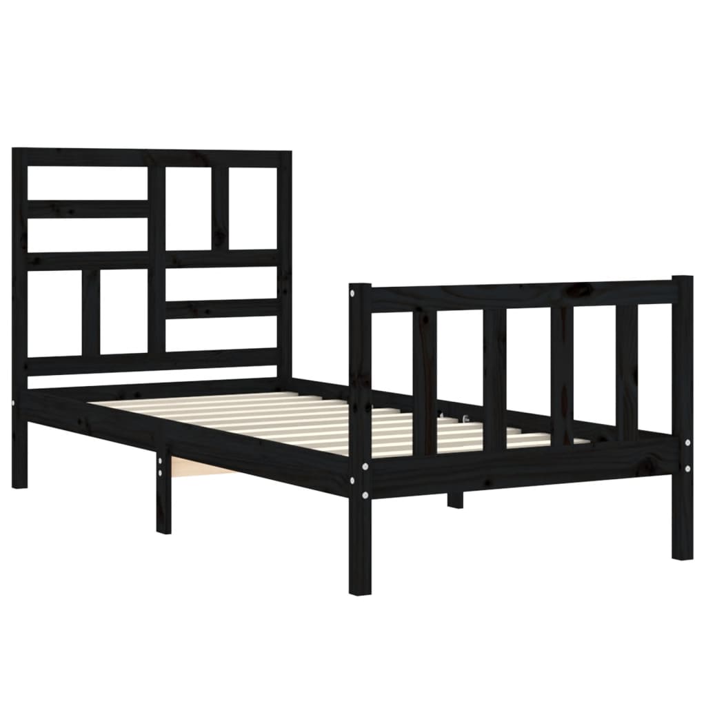 Cadru de pat cu tăblie Small Single, negru, lemn masiv GartenMobel Dekor