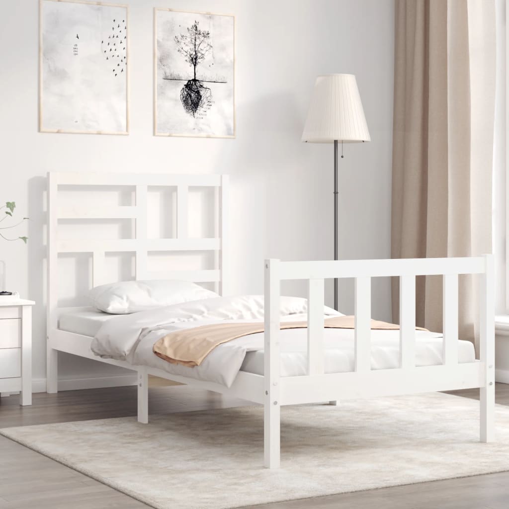 Cadru de pat cu tăblie single, alb, lemn masiv GartenMobel Dekor