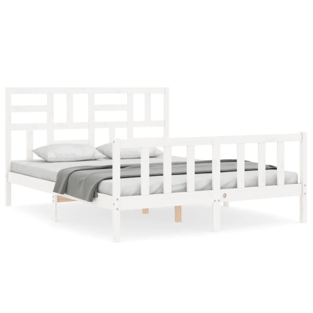 Cadru de pat cu tăblie, alb, king size, lemn masiv GartenMobel Dekor