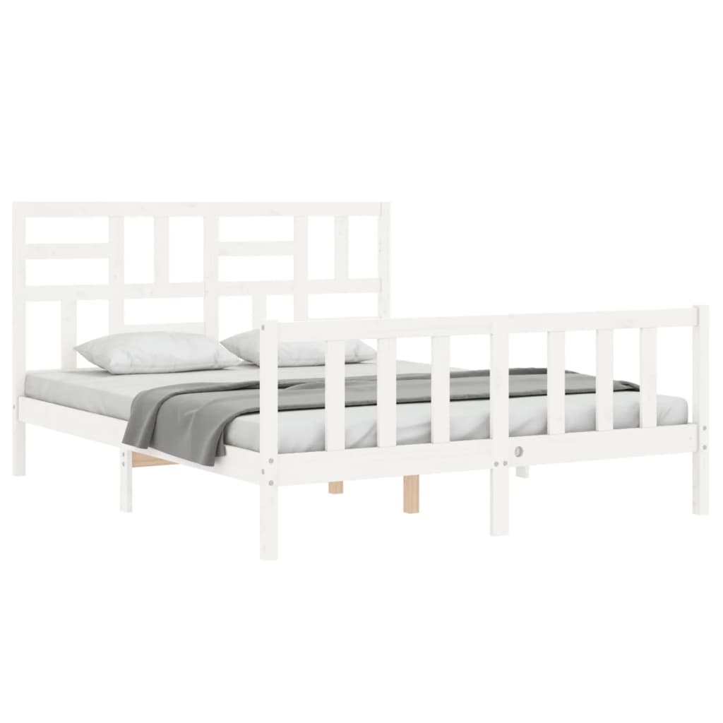 Cadru de pat cu tăblie, alb, king size, lemn masiv GartenMobel Dekor