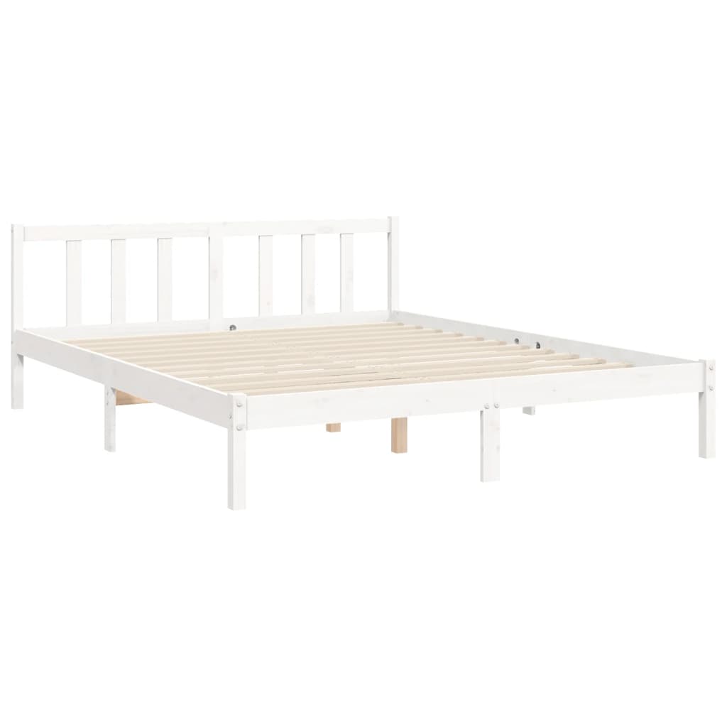 Cadru de pat cu tăblie, alb, king size, lemn masiv GartenMobel Dekor