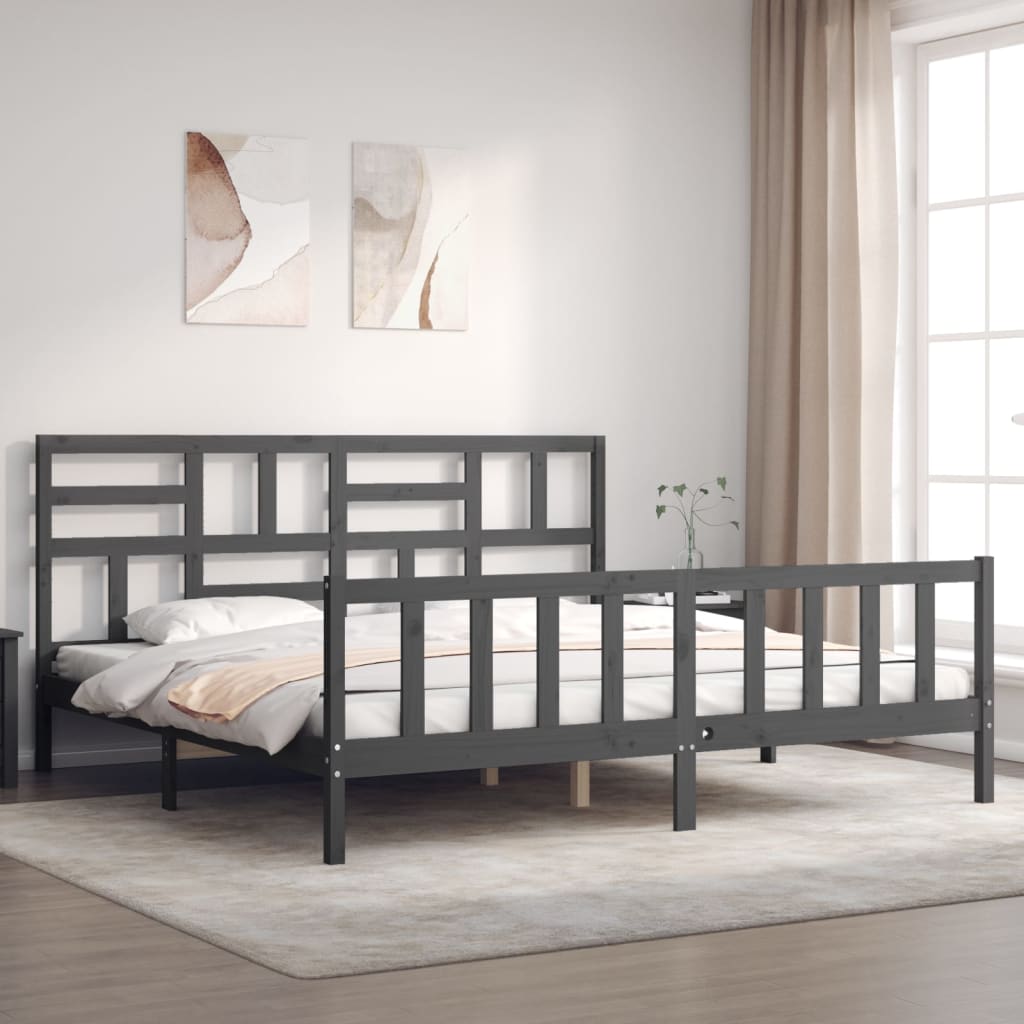 Cadru pat cu tăblie 200x200 cm, gri, lemn masiv GartenMobel Dekor