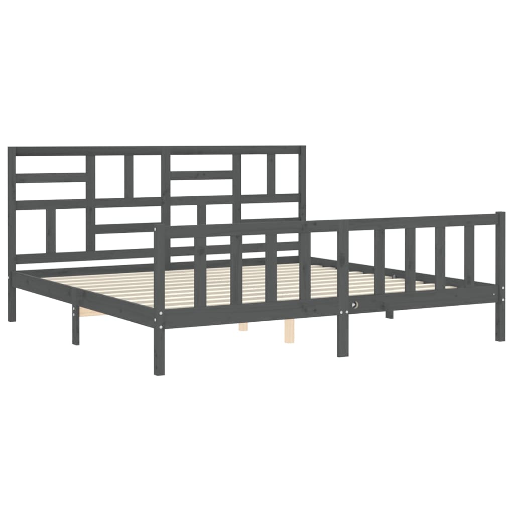 Cadru pat cu tăblie 200x200 cm, gri, lemn masiv GartenMobel Dekor