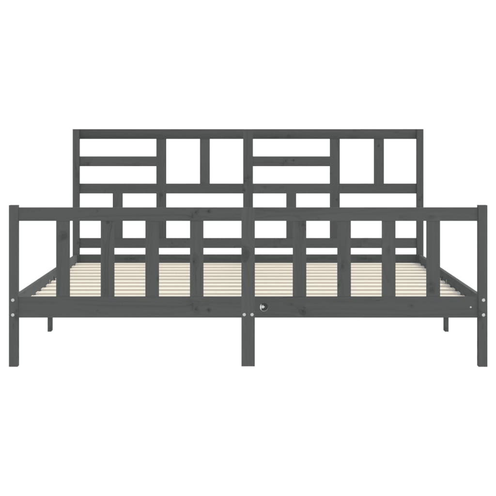 Cadru pat cu tăblie 200x200 cm, gri, lemn masiv GartenMobel Dekor