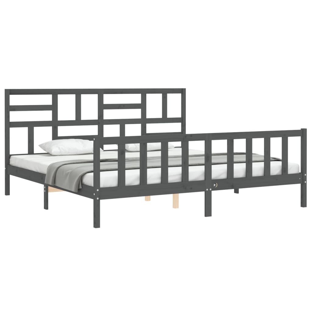 Cadru pat cu tăblie 200x200 cm, gri, lemn masiv GartenMobel Dekor