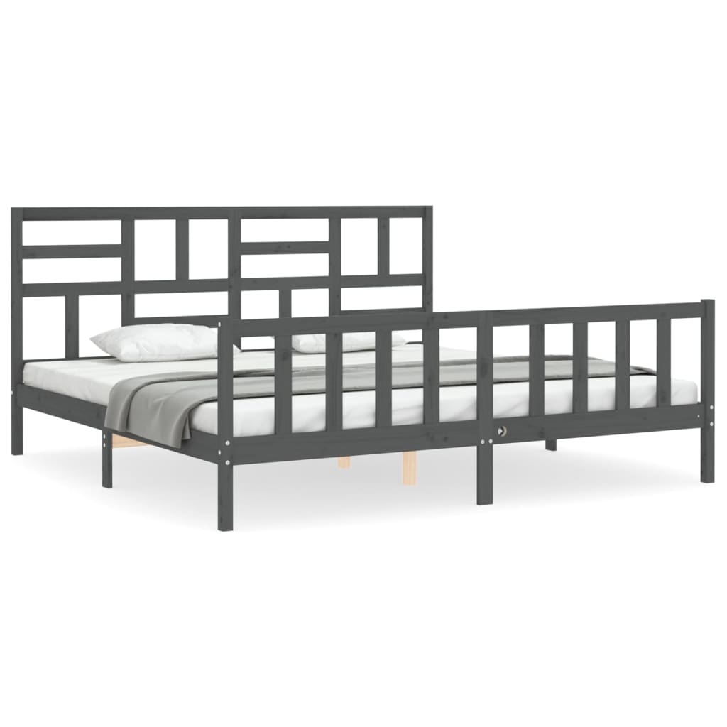 Cadru pat cu tăblie 200x200 cm, gri, lemn masiv GartenMobel Dekor