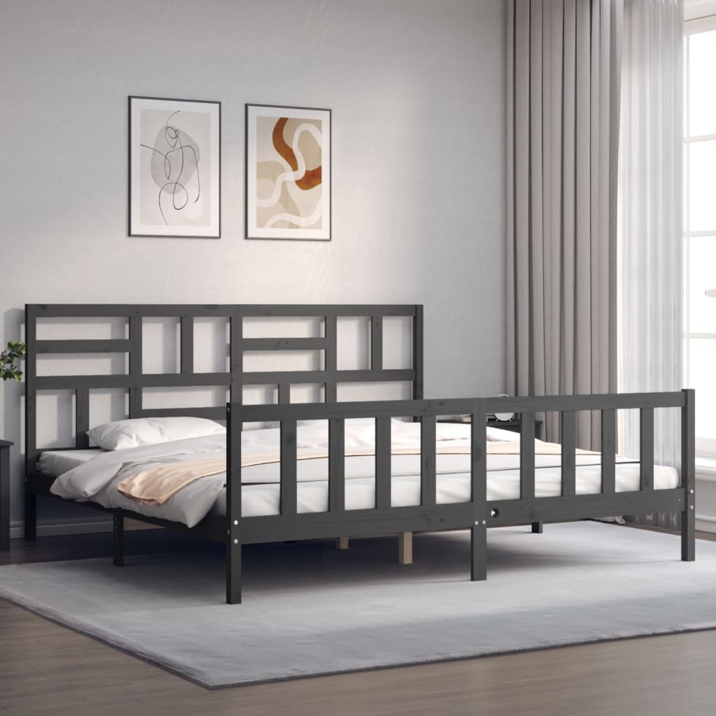 Cadru pat cu tăblie 200x200 cm, gri, lemn masiv GartenMobel Dekor